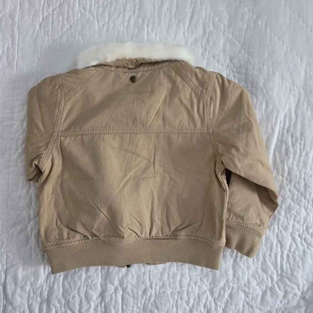 Gymboree TYROLEAN LURE Girls Jacket Size 6 Tan Faux Fur Collar Fall Bomber NWT